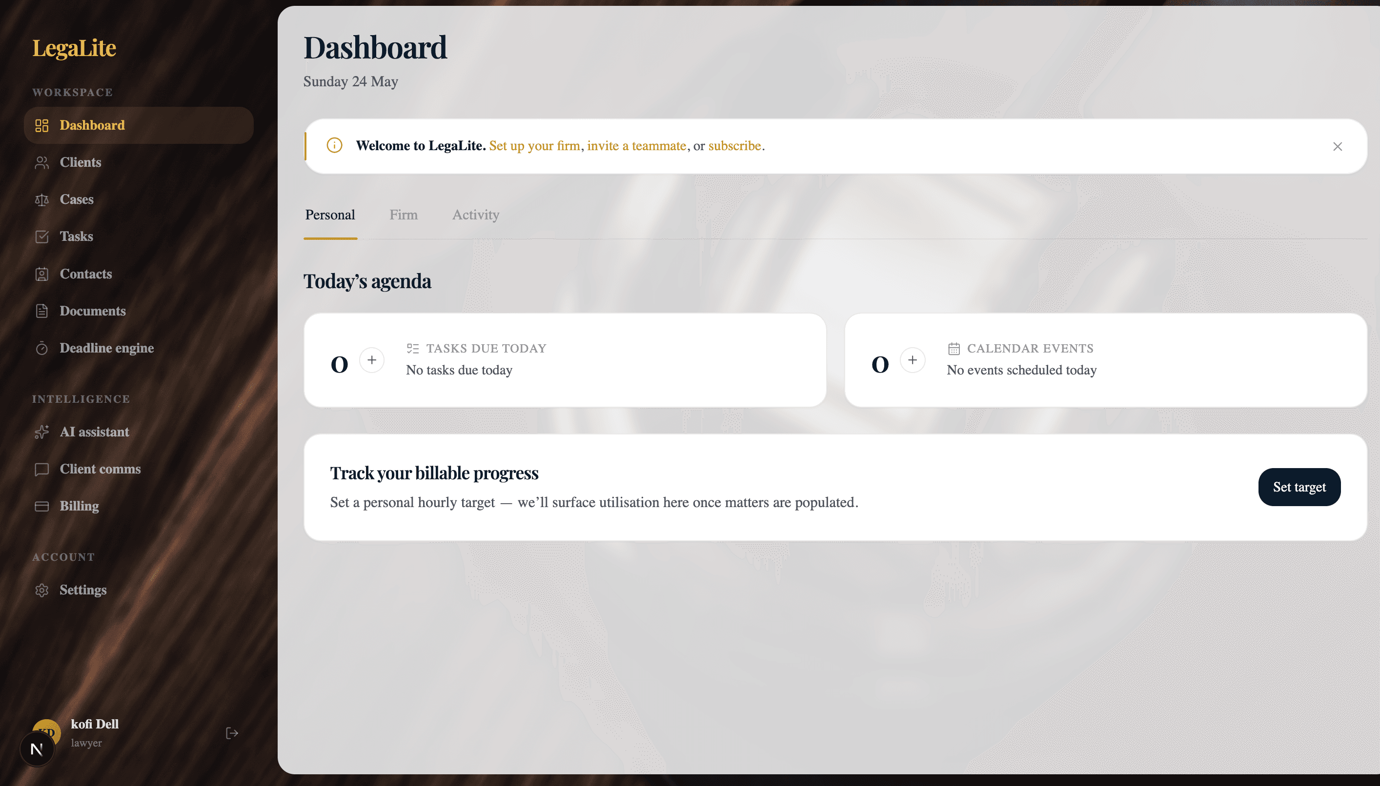 LegaLite dashboard preview