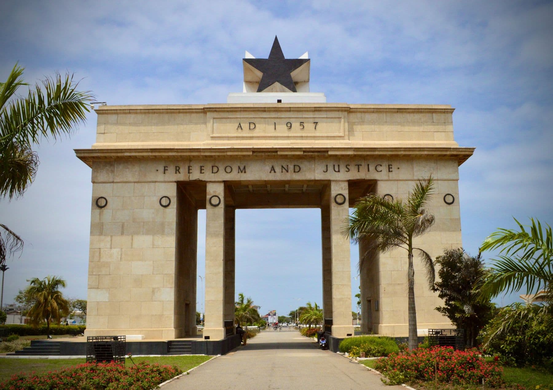 Independence Arch in Accra, inscribed Freedom and Justice