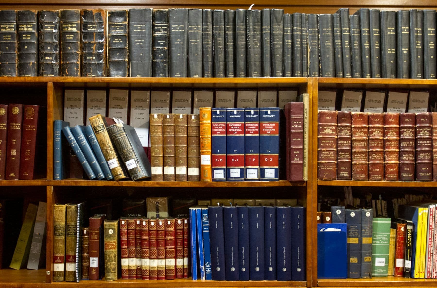 Shelves of bound law reports in a law library